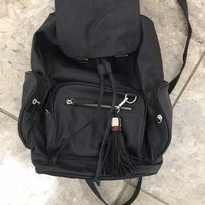 Black back pack big faux leather